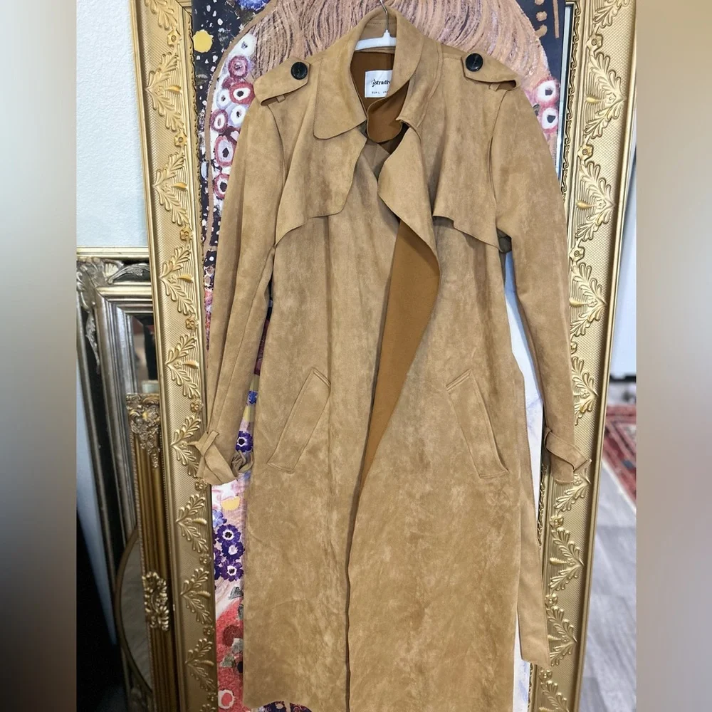 Faux suede brown trench coat size L